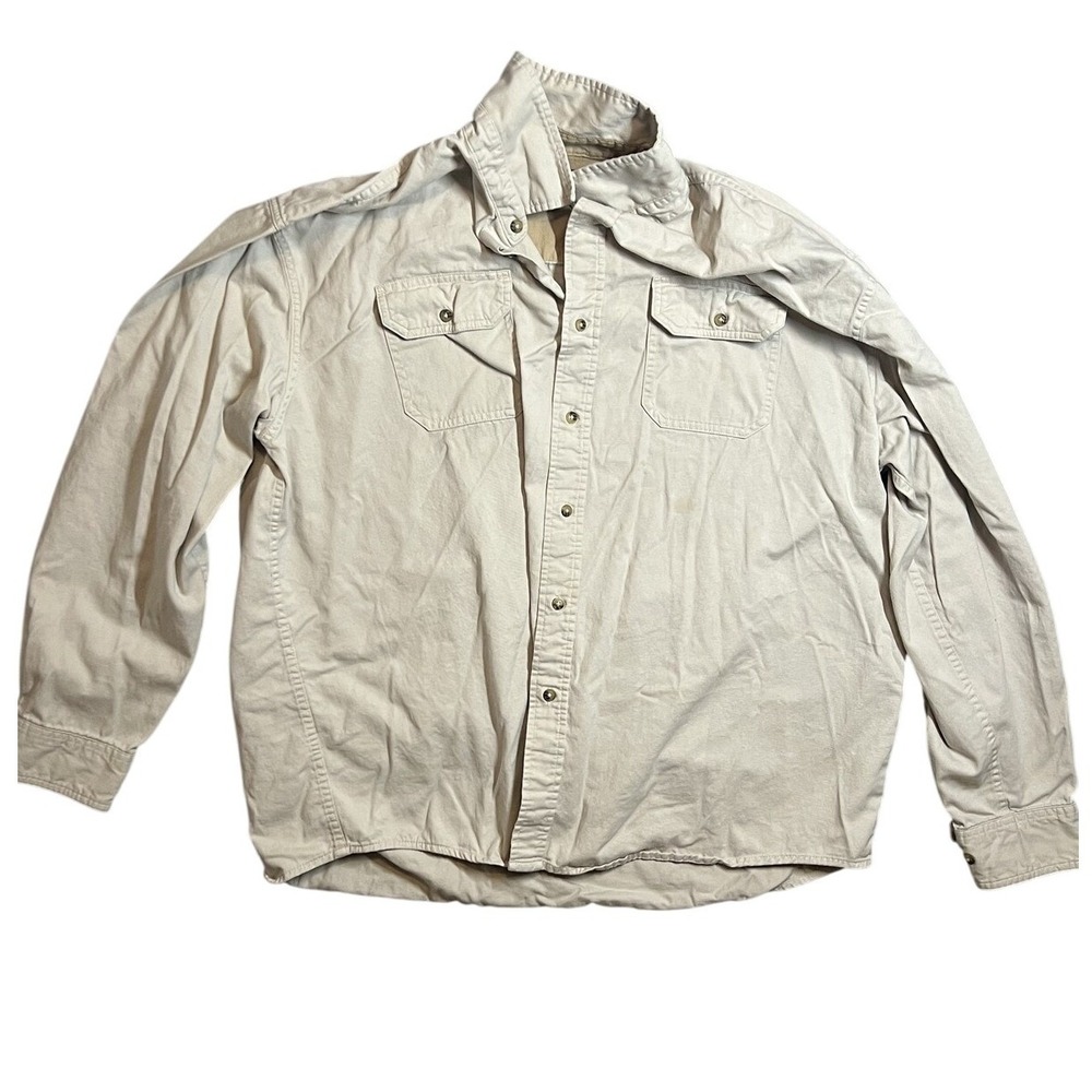 Wrangler Men's 2XL Long Sleeve Casual Button-Down Shirt Khaki Tan 100% Cotton‎